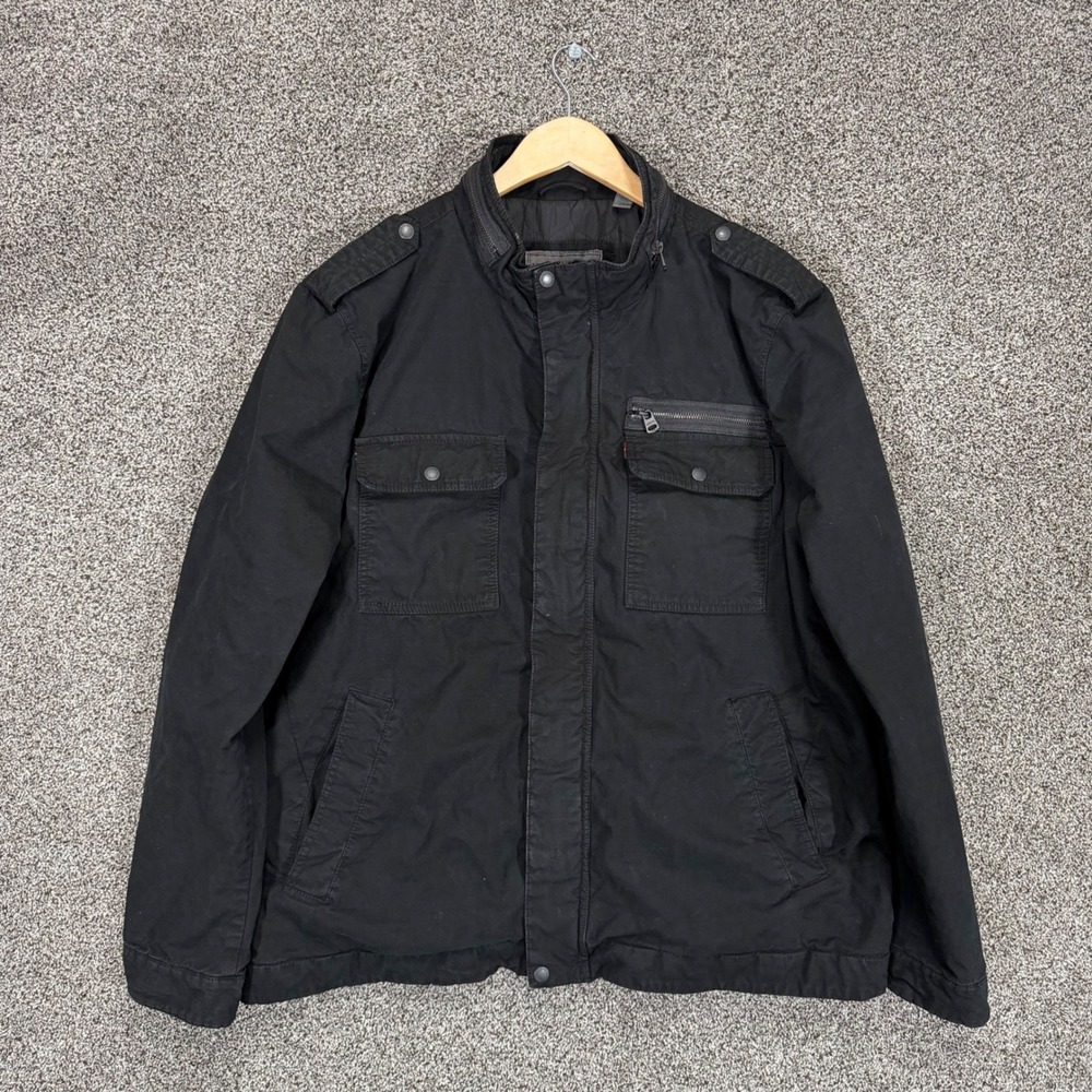 Levis Washed Cotton Military Jacket Mens 2XL Black Quilt Lined Field Utility